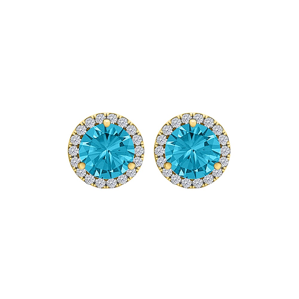 2.25ct Round Blue Topaz Cubic Zirconia 18k Yellow Gold Halo Fashion Vermeil Stud Earrings