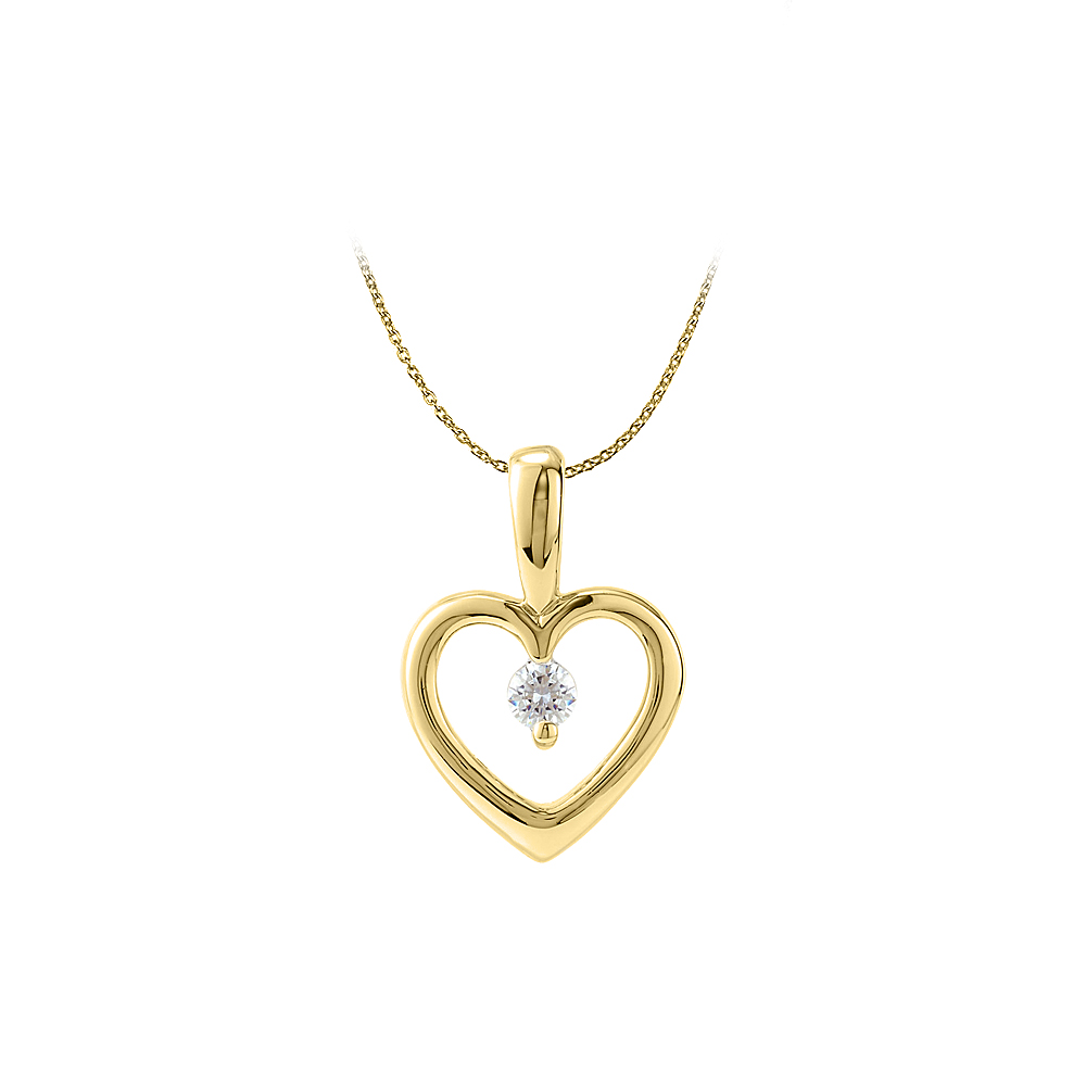0.10ct Classy Open Heart Cubic Zirconia 14k Yellow Gold Vermeil Pendant With Chain