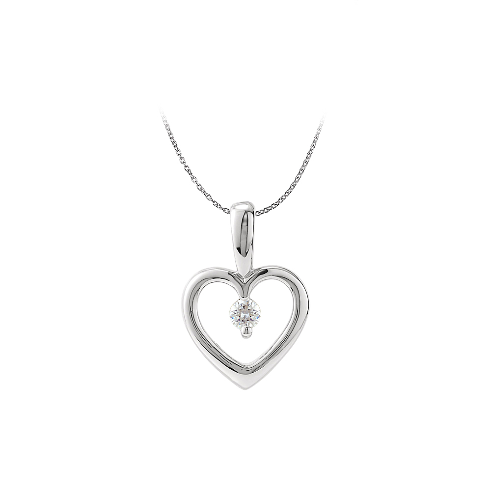 0.10ct Classy Open Heart Cubic Zirconia 14k White Gold Pendant With Free Chain
