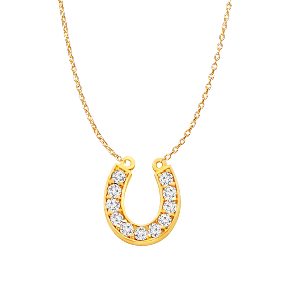 0.25ct Cubic Zirconia 18k Yellow Gold Accented Lucky Horseshoe Pendant Vermeil Necklace
