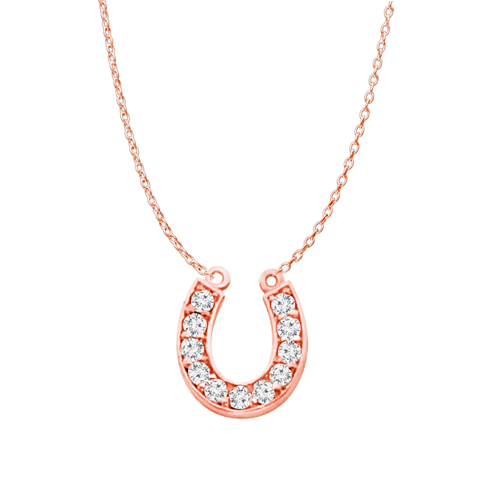 0.25ct Cubic Zirconia 14k Rose Gold Accented Lucky Horseshoe Pendant Necklace
