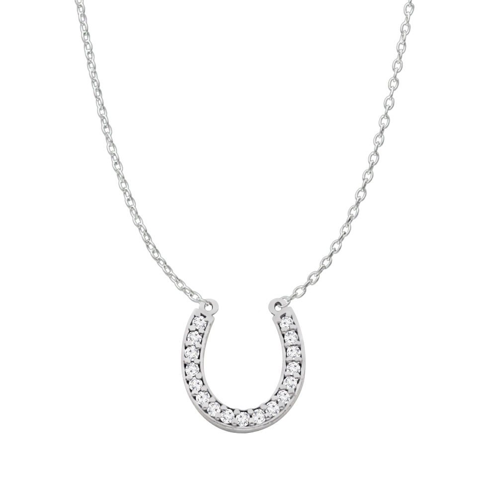 0.25ct Cubic Zirconia Silver Good Luck Charm Horseshoe Pendant Necklace
