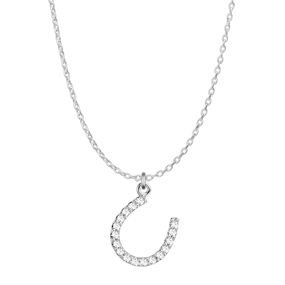 0.10ct Cubic Zirconia 925 Sterling Silver Lucky Horseshoe Pendant Necklace