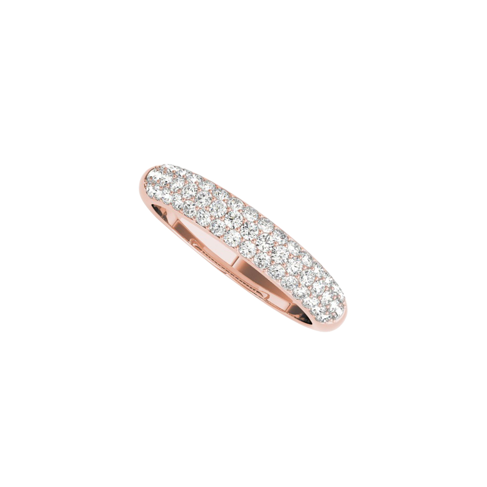 14k Rose Gold Three Rows Cubic Zirconia Wedding Band For Women, Size 6