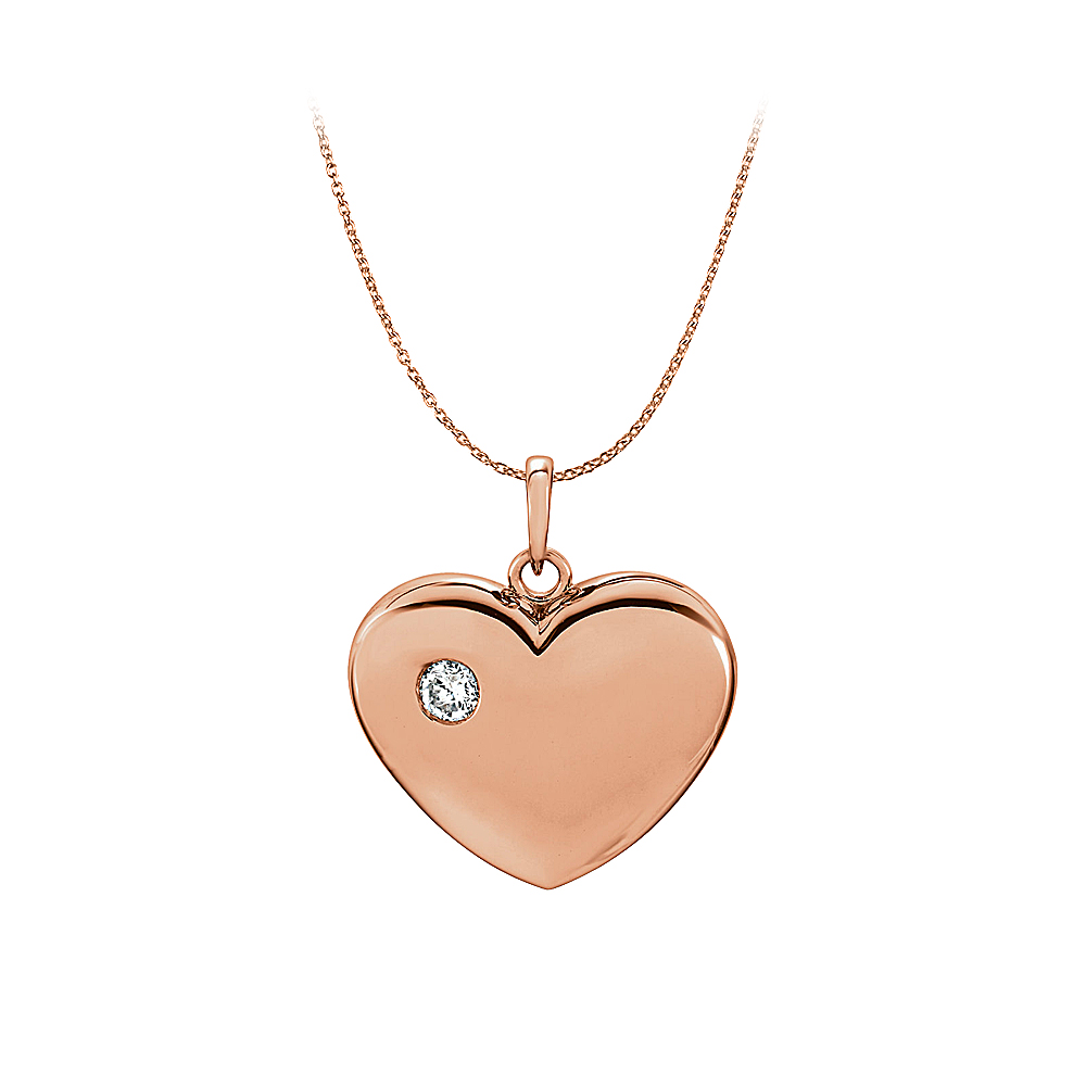 0.03ct Cubic Zirconia Heart Pendant In 14k Rose Gold With Free Chain