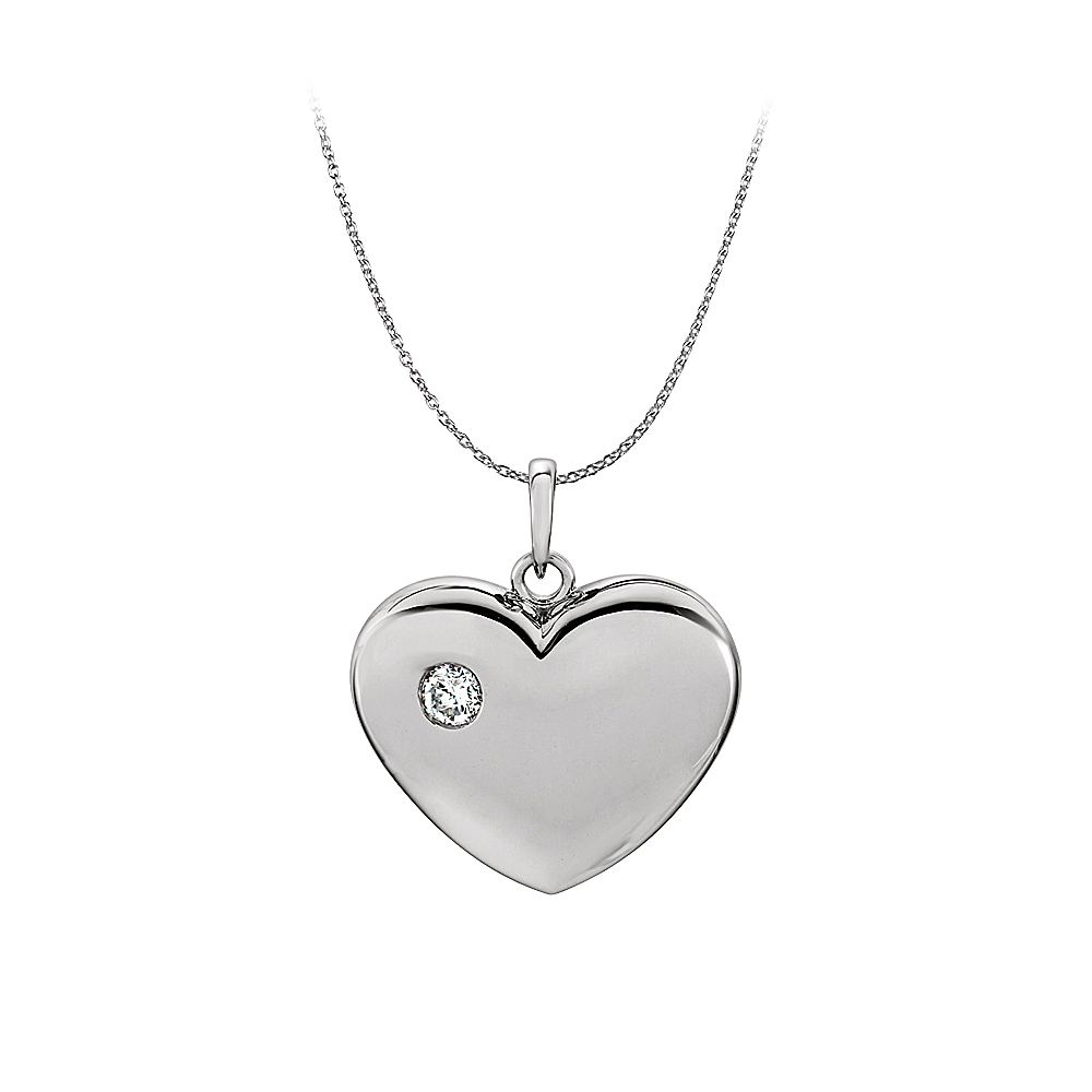 0.03ct Cubic Zirconia Heart Pendant In 14k White Gold With Free Chain