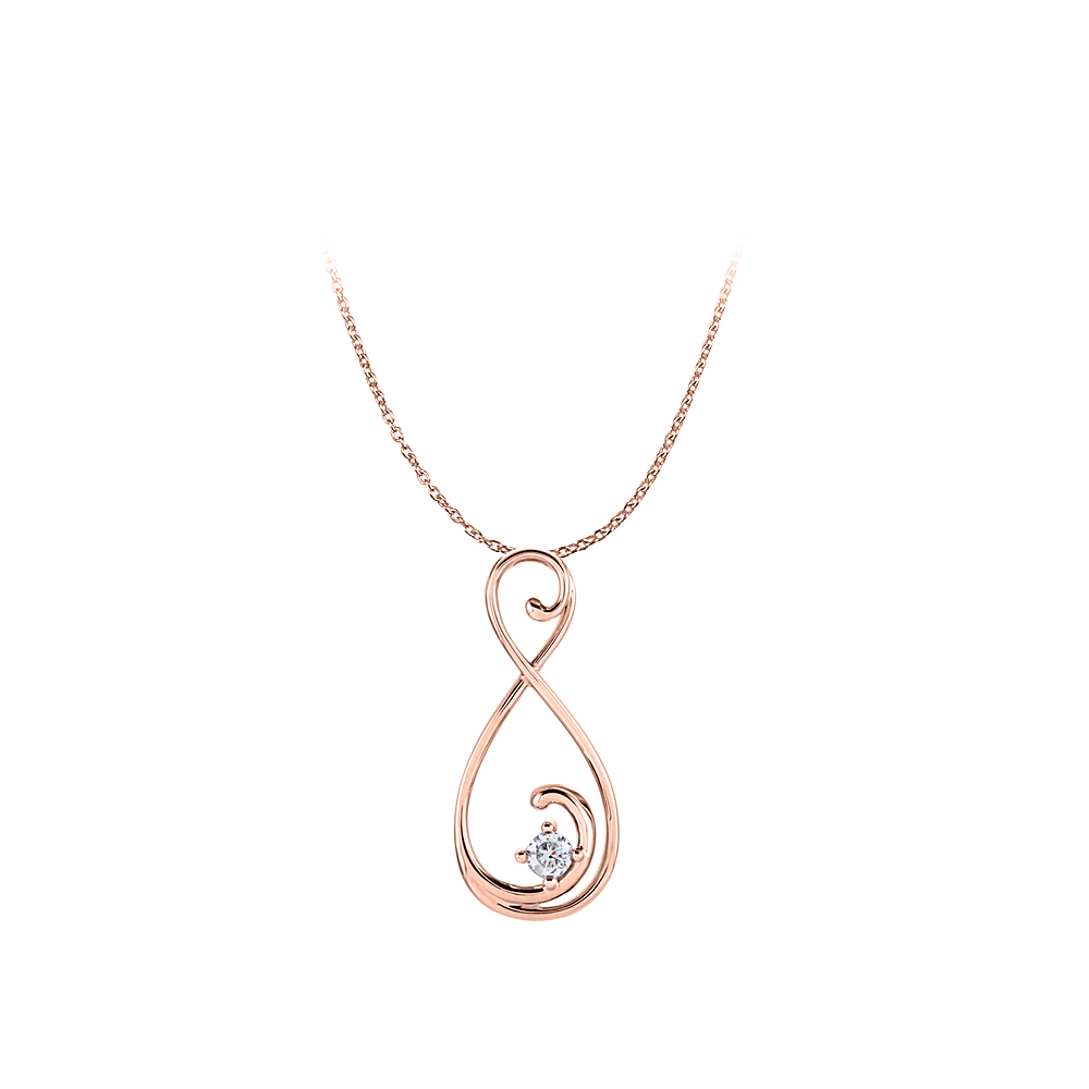 0.33ct 14k Rose Gold Cubic Zirconia Freeform Pendant With Free Gold Chain