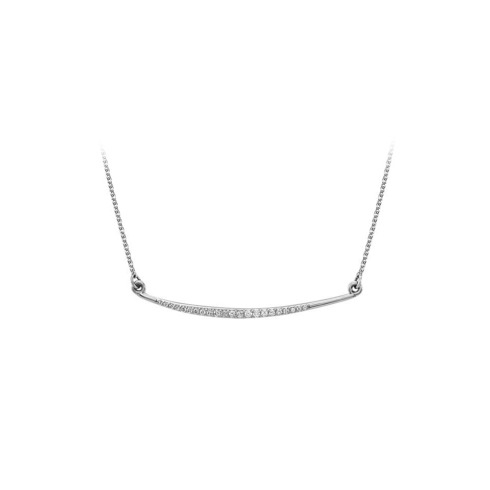 925 Sterling Silver Cubic Zirconia Curved Bar Necklace With Free Chain