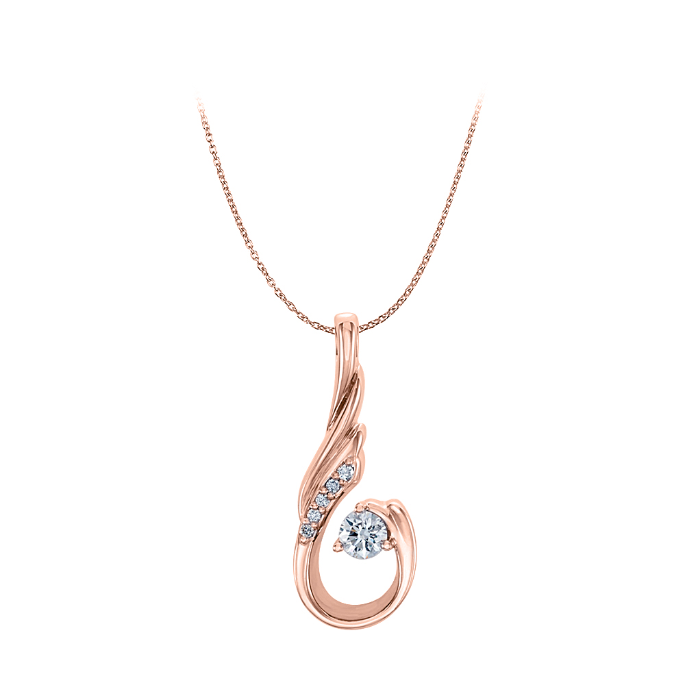 Cubic Zirconia Freeform 14k Rose Gold Pendant Necklace With Free Chain