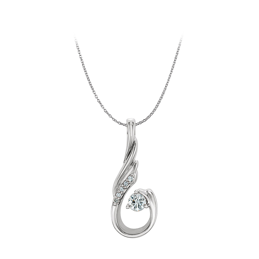Cubic Zirconias Freeform 14k White Gold Pendant Necklace With Free Chain