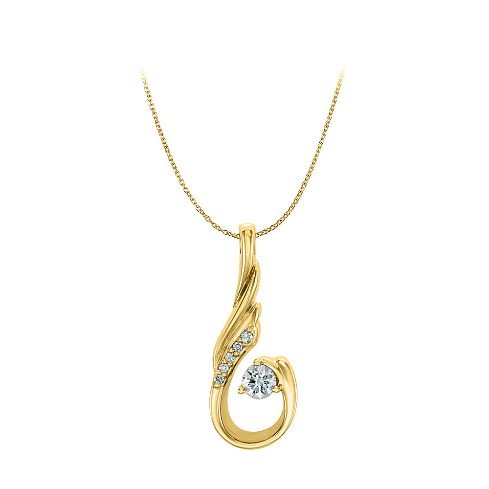 Cubic Zirconia Freeform 14k Yellow Gold Pendant Necklace With Free Chain