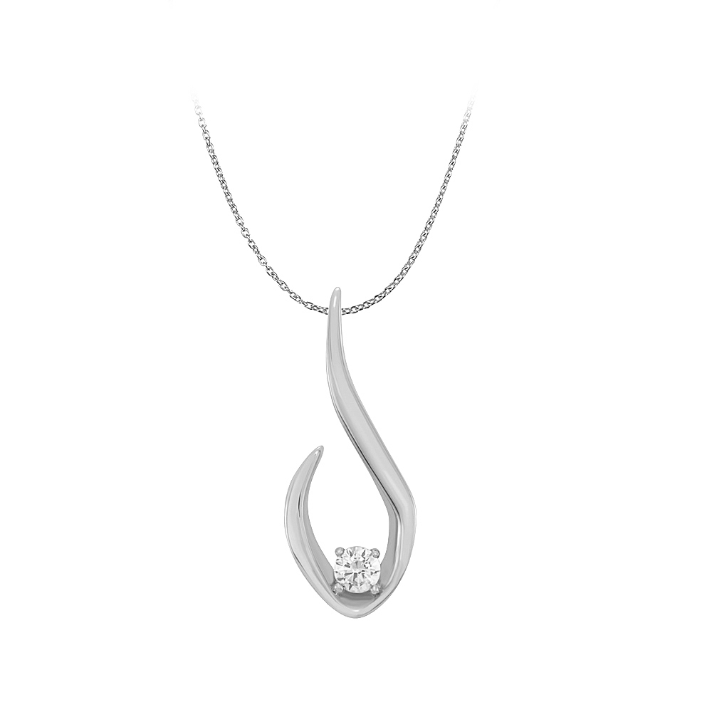 0.10ct 14k White Gold Cubic Zirconia Hook Freeform Pendant With Free Chain