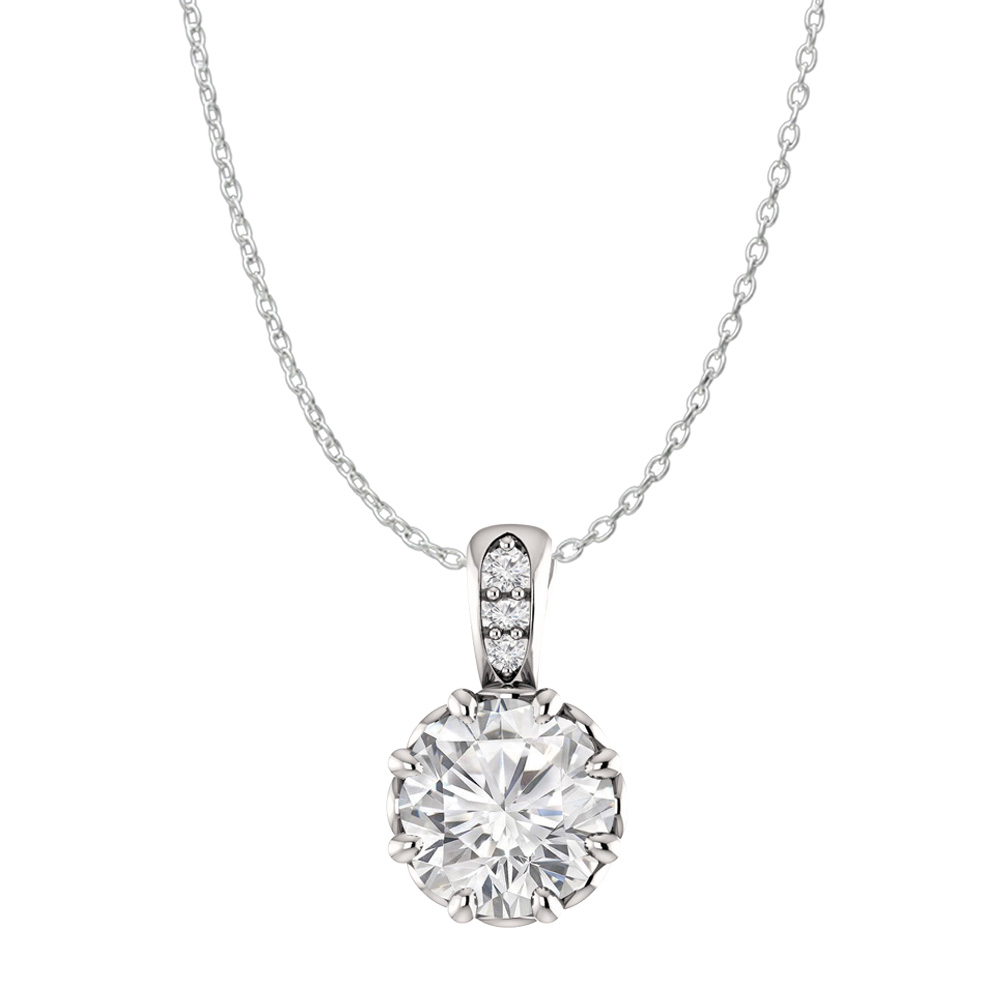 1.10ct 925 Sterling Silver Fancy Round Cubic Zirconia Accented Pendant
