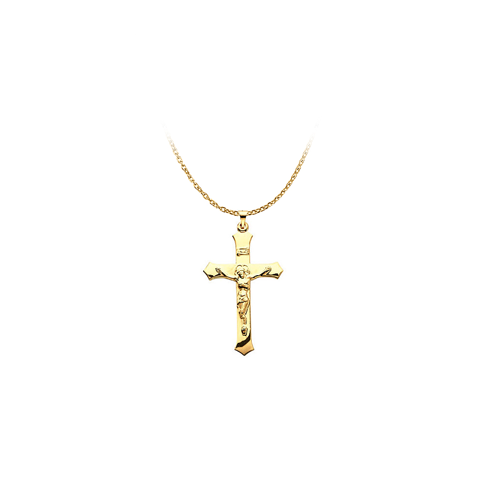 14k Yellow Gold Lord Jesus Crucifix Cross Pendant With Free Chain