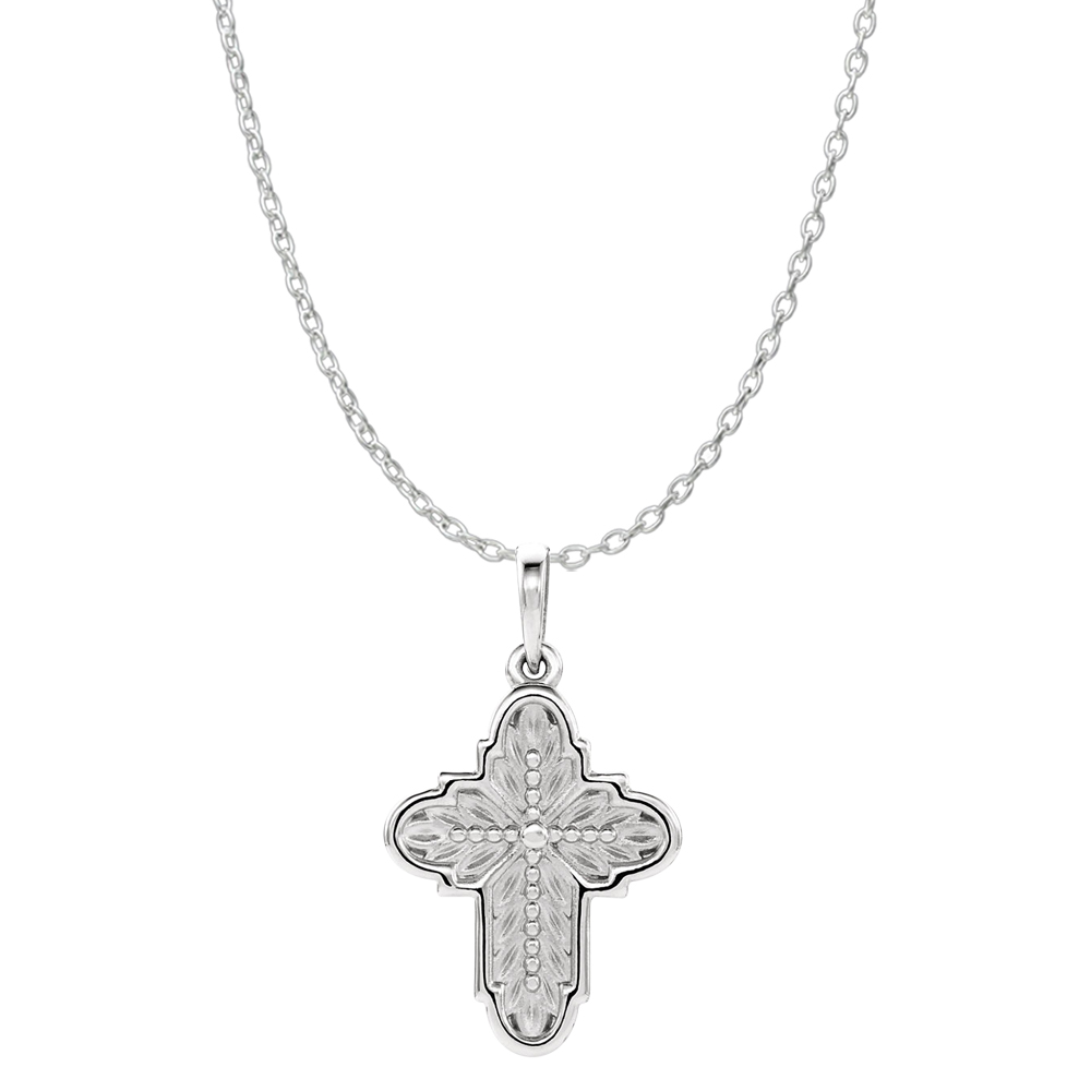 925 Sterling Silver Ornate Leaf Cross Religious Pendant