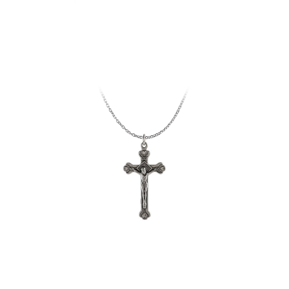 Highly Rhodium Treated Silver Crucifix Cross Pendant