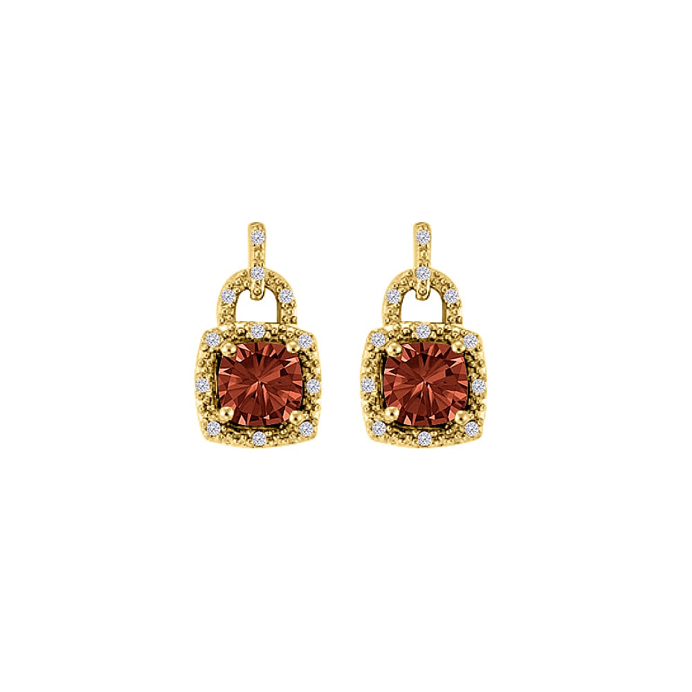 2.25ct Garnet Cubic Zirconia 14k Yellow Gold Drop Style Square Stud Earrings