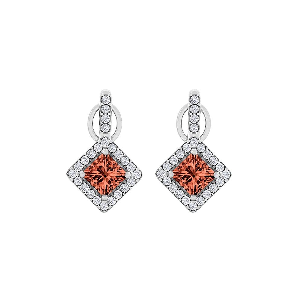 1.25ct Garnet Cubic Zirconia 925 Silver Rhombus Style Square Stud Earrings