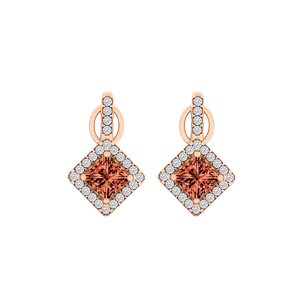 1.25ct Rhombus Style Square Garnet Cubic Zirconia 14k Rose Gold Fashion Stud Earrings