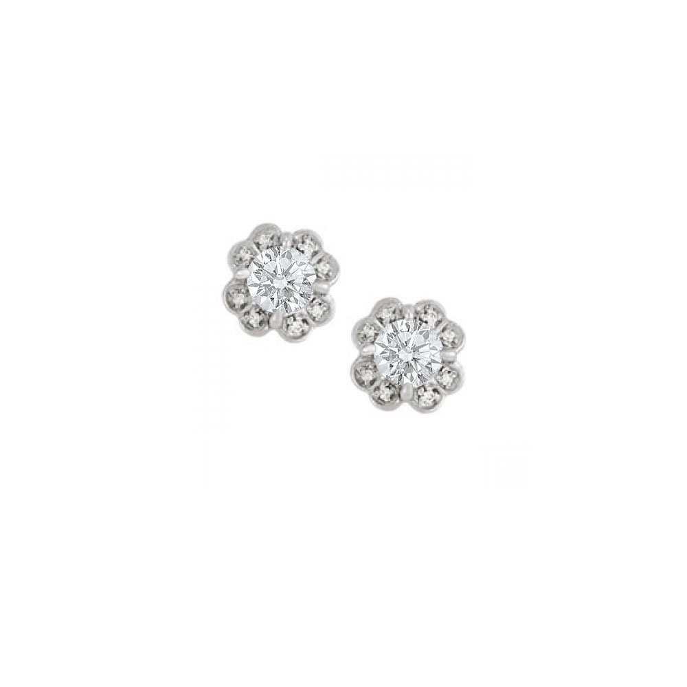 1ct Floral Style Diamonds 14k White Gold Earrings
