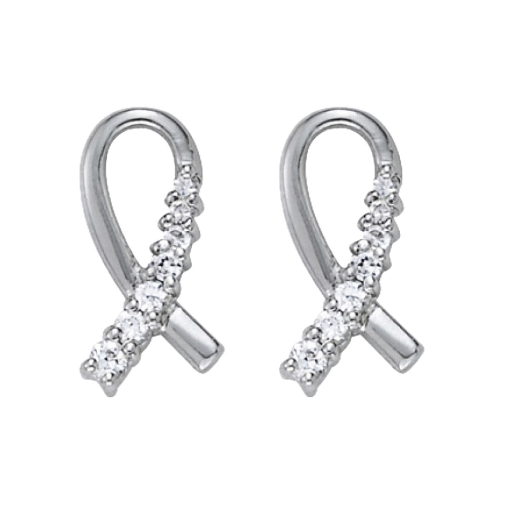 0.25ct 14k White Gold Cancer Awareness Ribbon Diamond Earrings