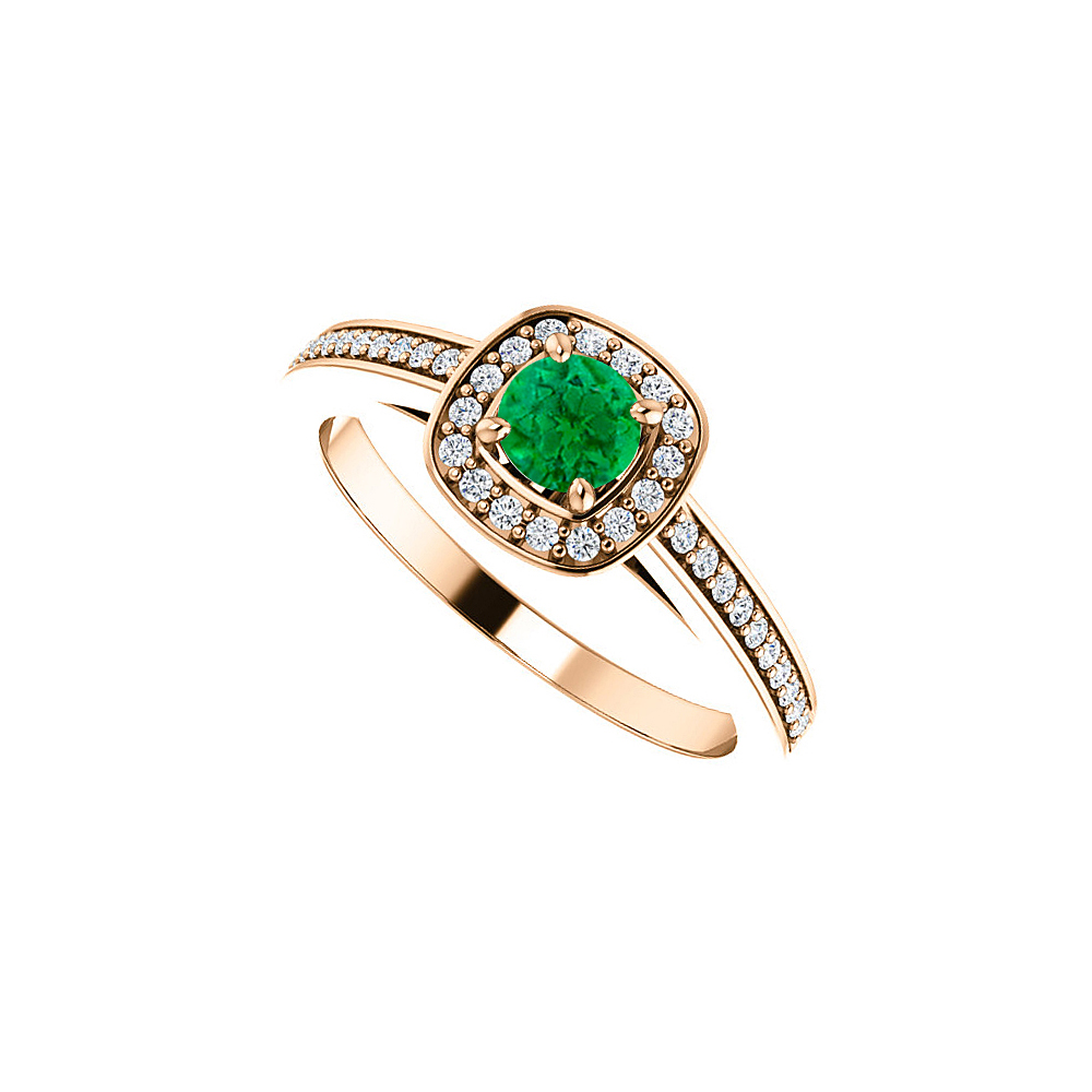 0.75 Ct 14k Rose Gold Vermeil Emerald & Cubic Zirconia Square Halo Ring, Size 6
