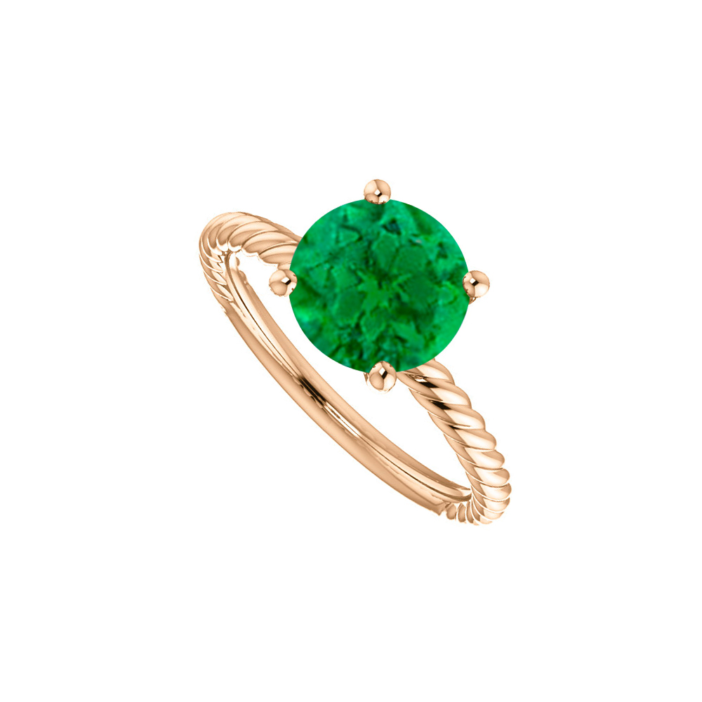 2 Ct 14k Rose Gold Round Emerald Designer Rope Ring, Size 6