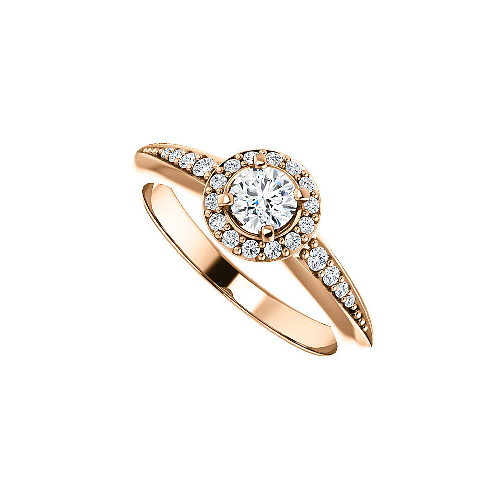 0.75 Ct 14k Rose Gold Vermeil Dazzling Beauty Cubic Zirconia Halo Ring, Size 6