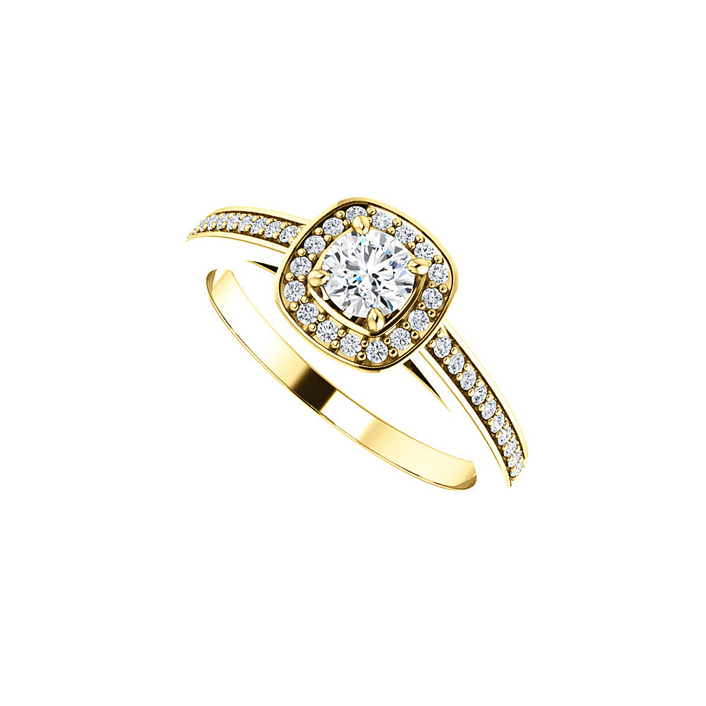 0.75 Ct 14k Yellow Gold Cubic Zirconia Square Halo Ring, Size 6