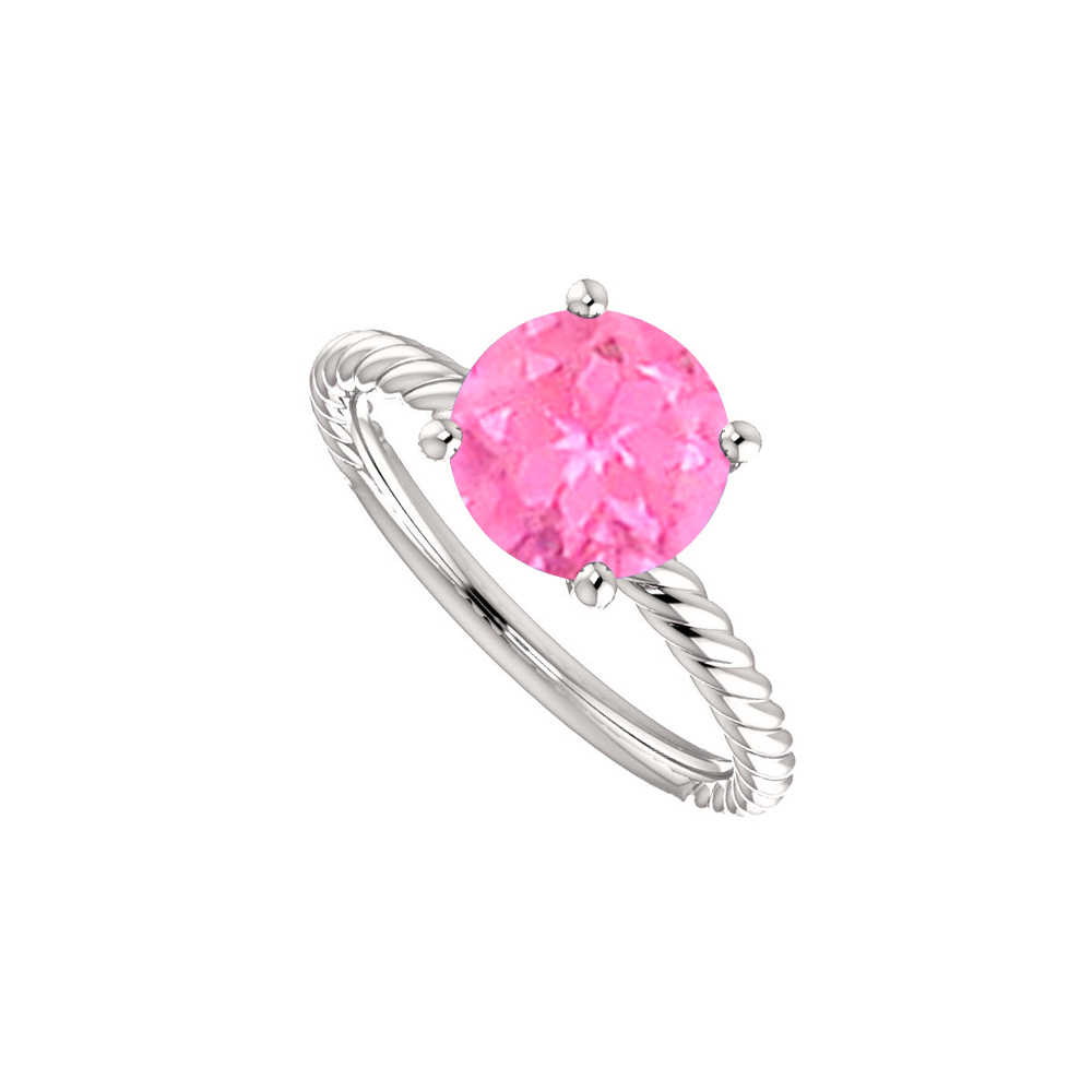 1 Ct 14k White Gold Pink Sapphire Solitaire Designer Rope Ring, Size 6