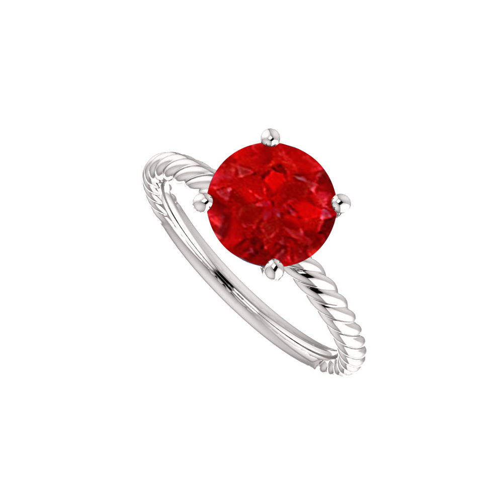 1 Ct 14k White Gold Natural Ruby Solitaire Designer Rope Ring, Size 6