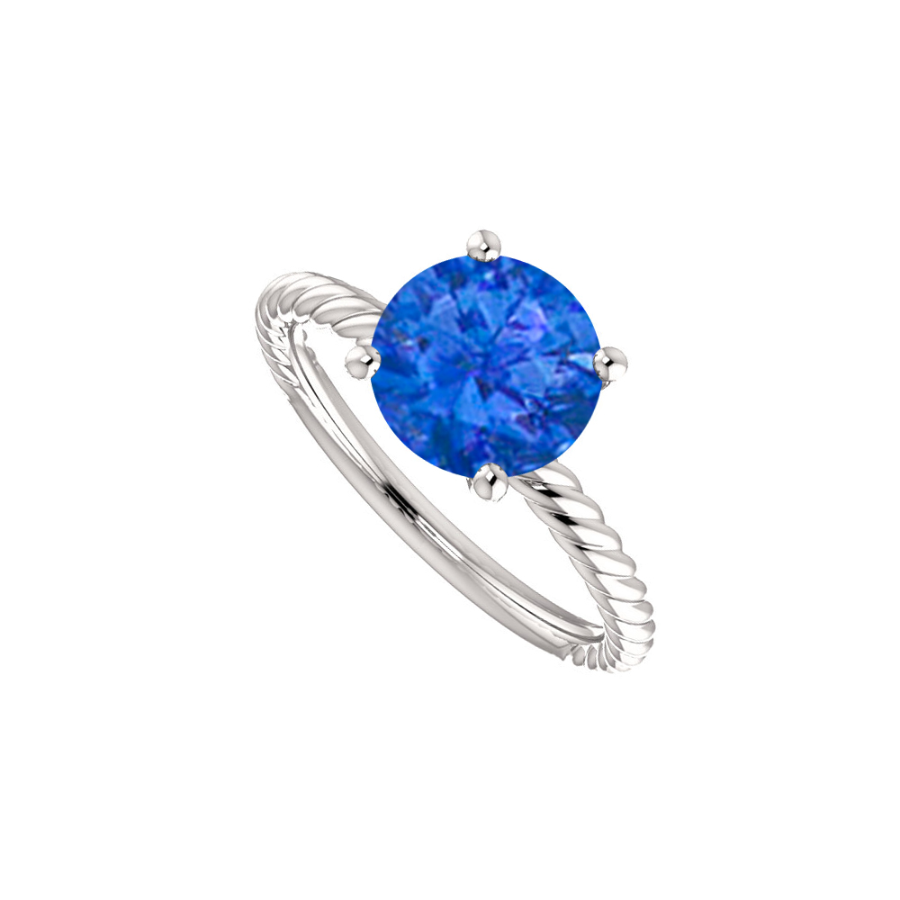 1 Ct 14k White Gold Royal Sapphire Solitaire Designer Rope Ring, Size 6