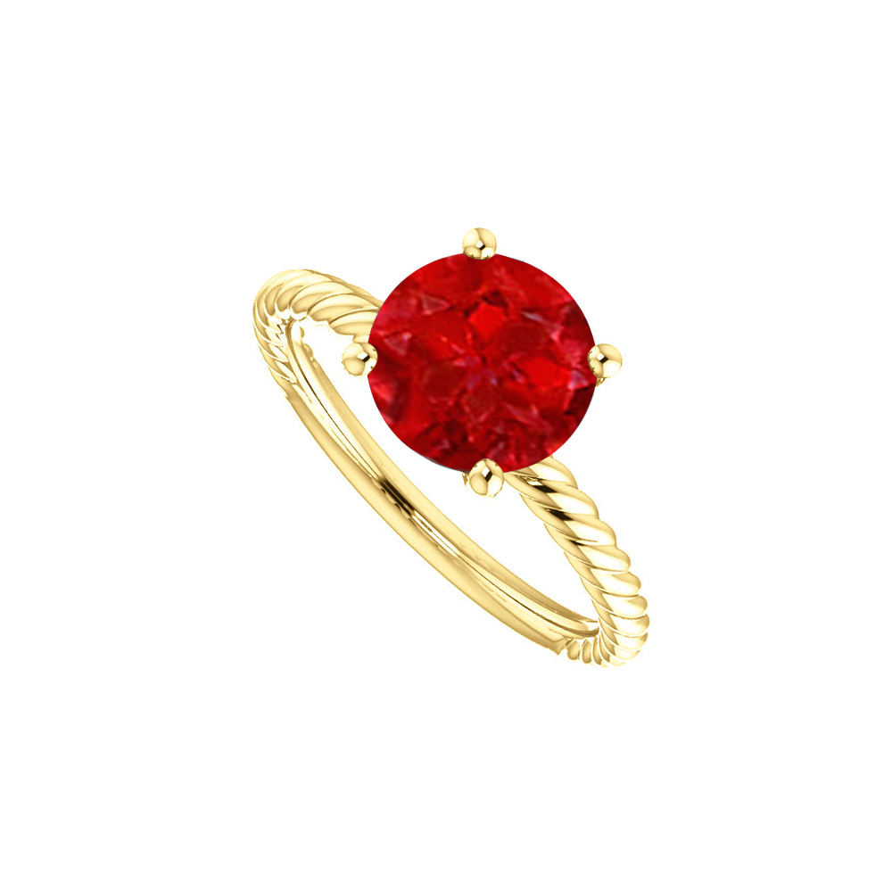 1 Ct 14k Yellow Gold Solo Natural Ruby Designer Rope Ring, Size 6