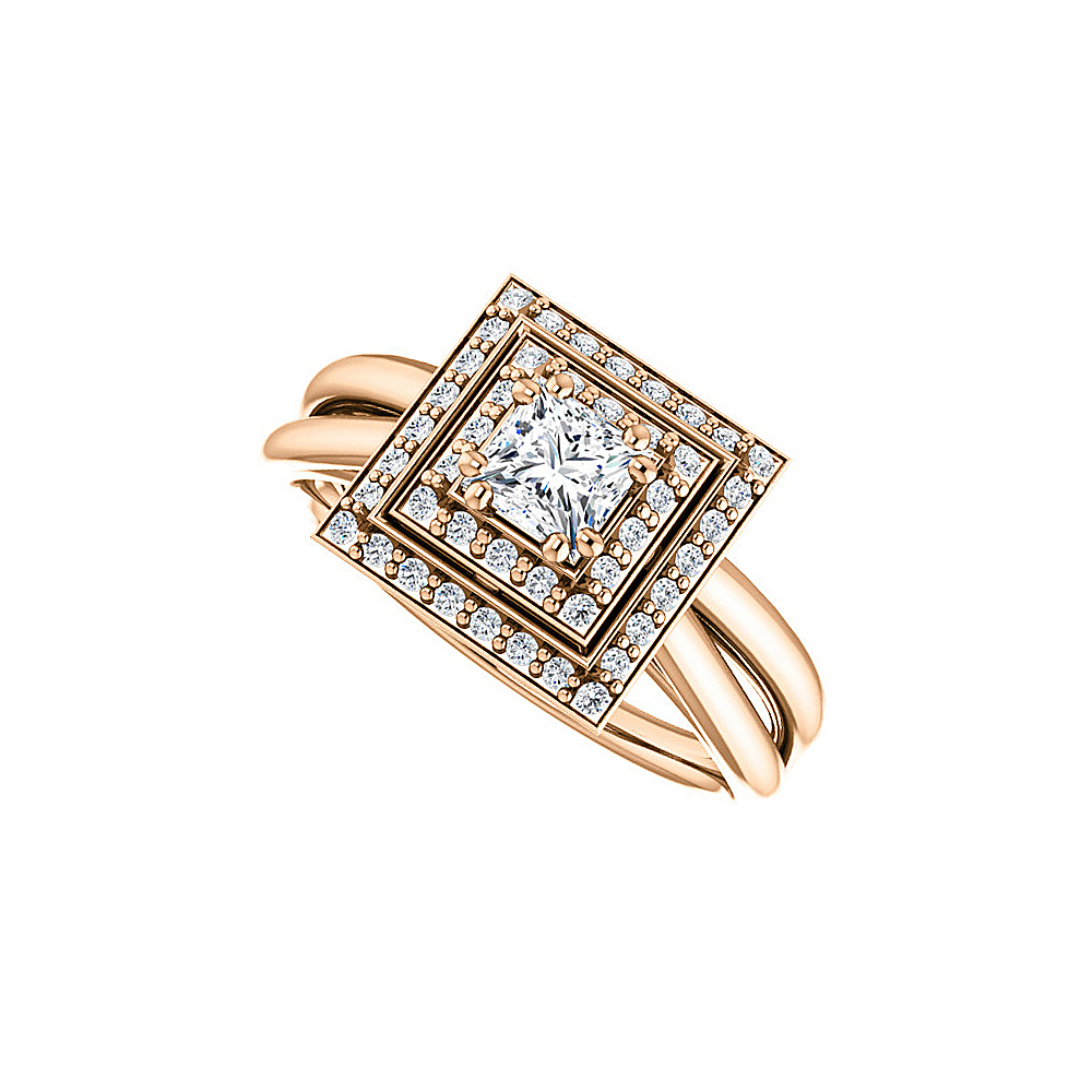0.75 Ct 14k Rose Gold Vermeil Cubic Zirconia Square Halo Ring, Size 6