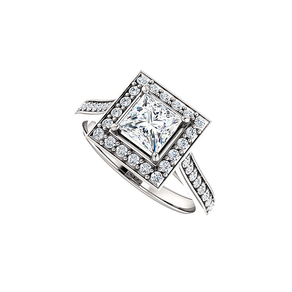 1.50 Ct 925 Sterling Silver Princess Cut Cubic Zirconia Square Halo Ring, Size 6
