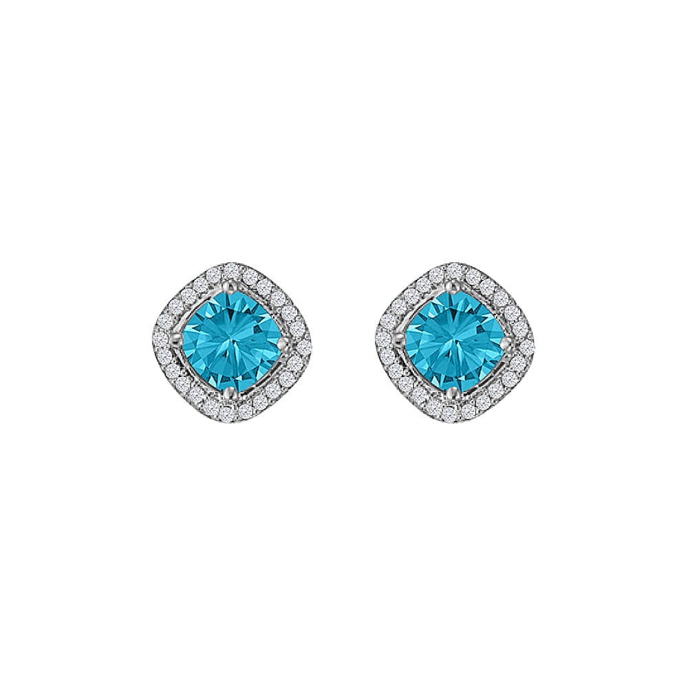 2.25 Ct 925 Sterling Silver Blue Topaz Cubic Zirconia Rhombus Square Halo Stud Earrings