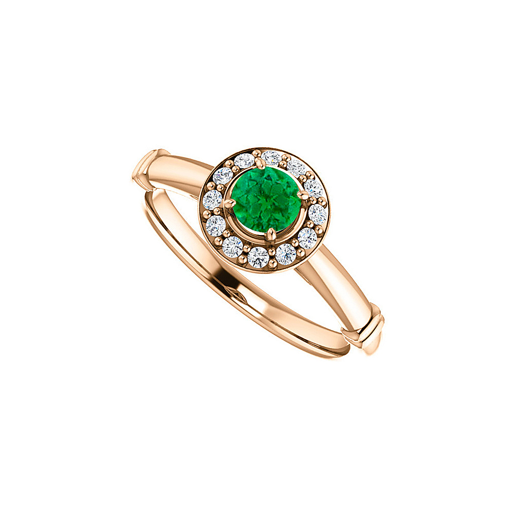 0.75 Ct 14k Rose Gold Vermeil Emerald Cubic Zirconia Halo Ring, Size 6