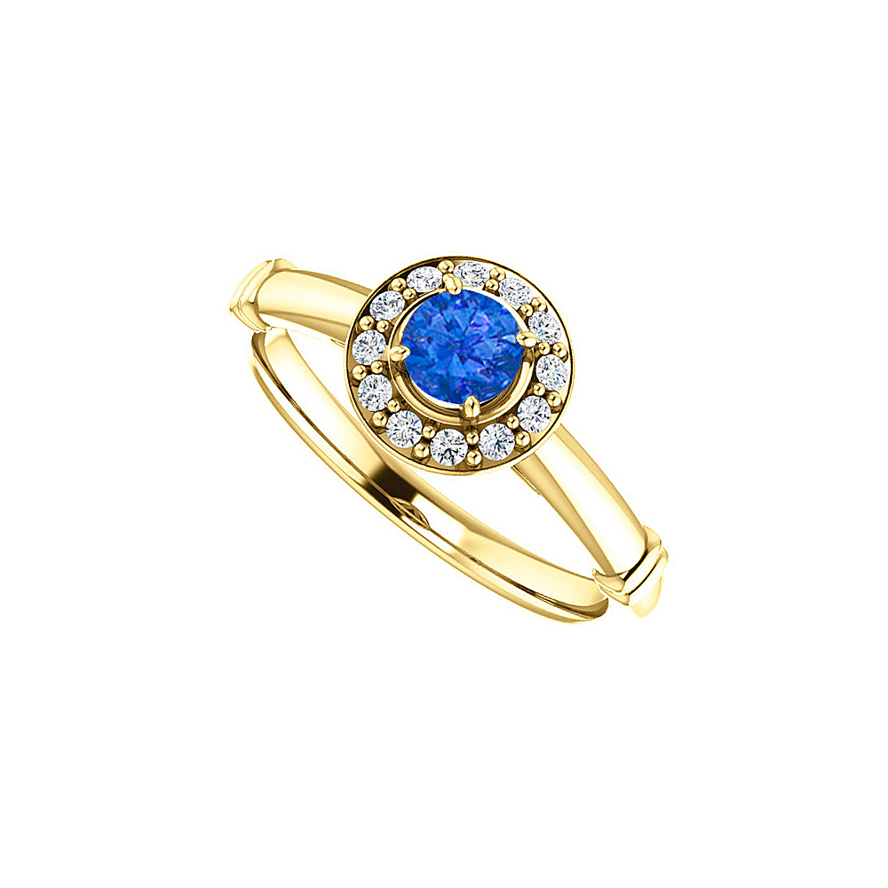 0.75 Ct 14k Yellow Gold Sapphire & Cubic Zirconia Halo Ring, Size 6