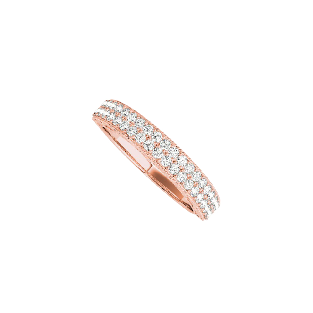 0.25 Ct 14k Rose Gold Pave Diamond Wedding Band For Ladies, Size 6