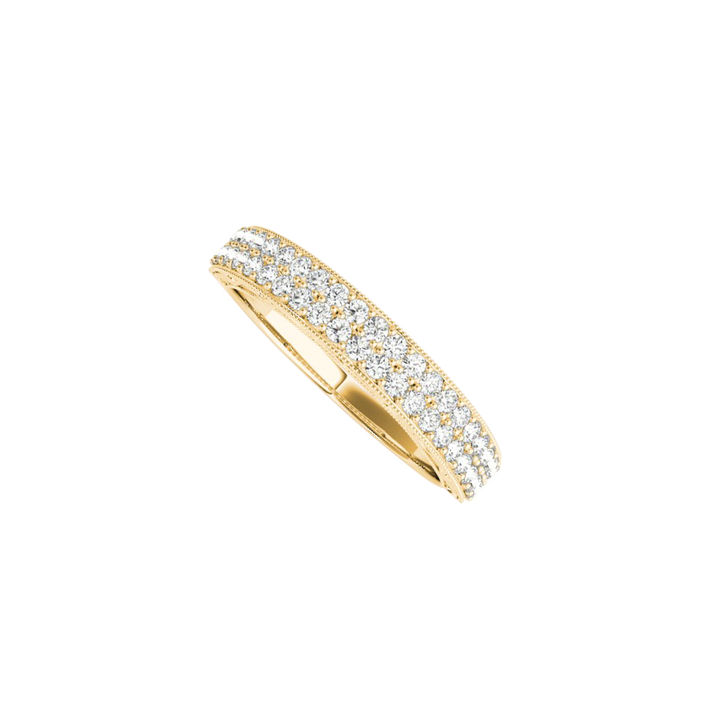 0.25 Ct 14k Yellow Gold Two Rows Cubic Zirconia Wedding Band For Women, Size 6