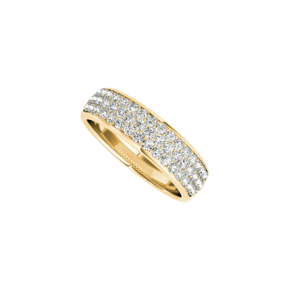 0.50 Ct 14k Yellow Gold Three Rows Cubic Zirconia Broad Wedding Band, Size 6