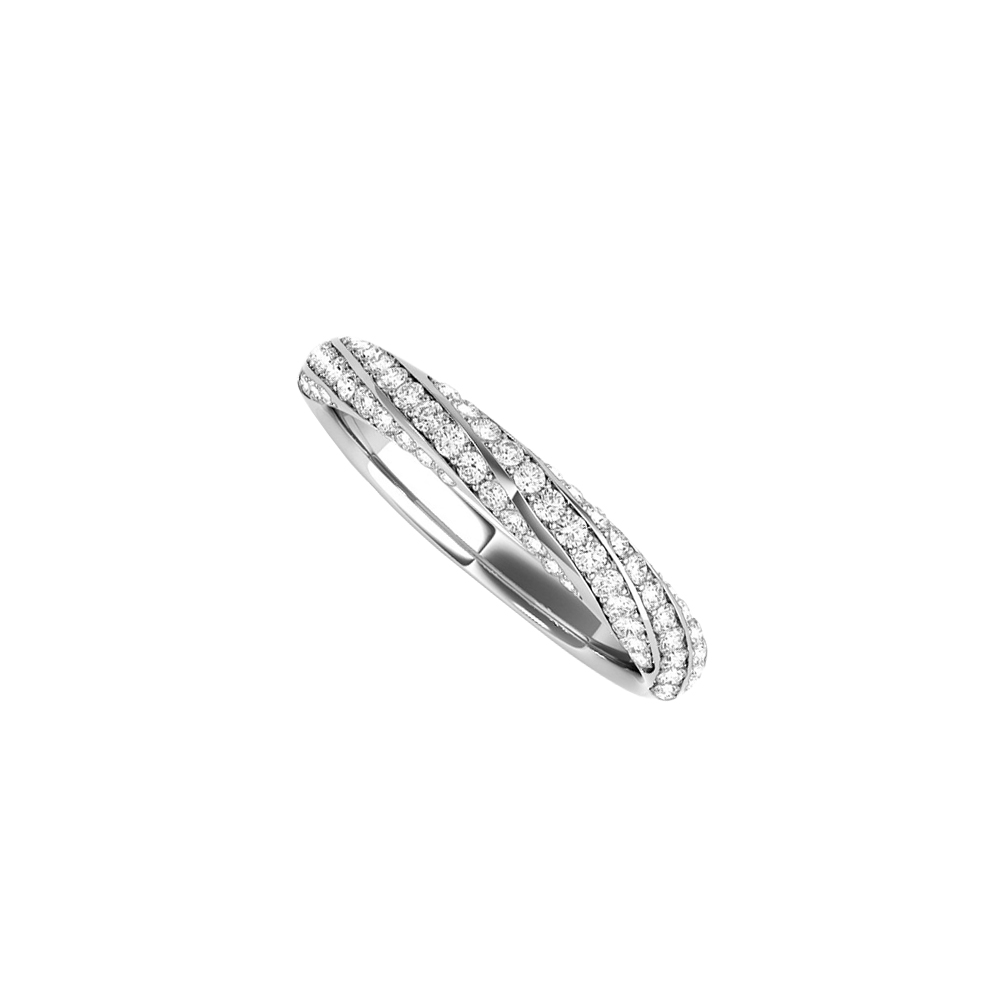 0.75 Ct 14k White Gold Twisted Design Cubic Zirconia White Gold Wedding Band For Ladies, Size 6