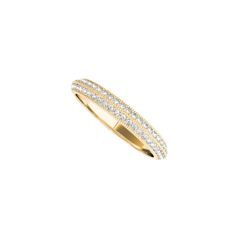 0.33 Ct 14k Yellow Gold Two Rows Cubic Zirconia Wedding Band For Women, Size 6
