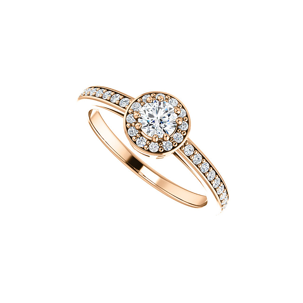 0.75 Ct 14k Rose Gold Vermeil Glitzy Cubic Zirconia Halo Ring, Size 6
