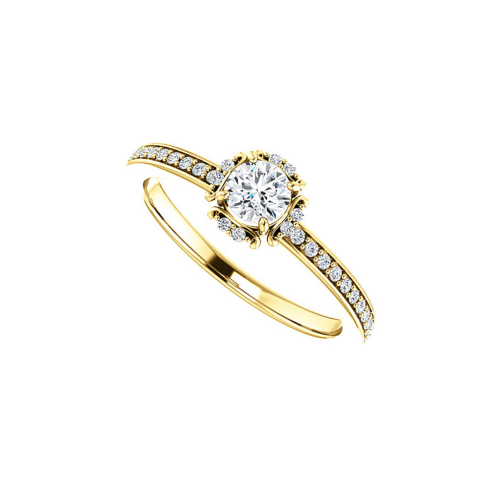 0.75 Ct 14k Yellow Gold Glitzy Round Cubic Zirconia Unique Style Ring, Size 6