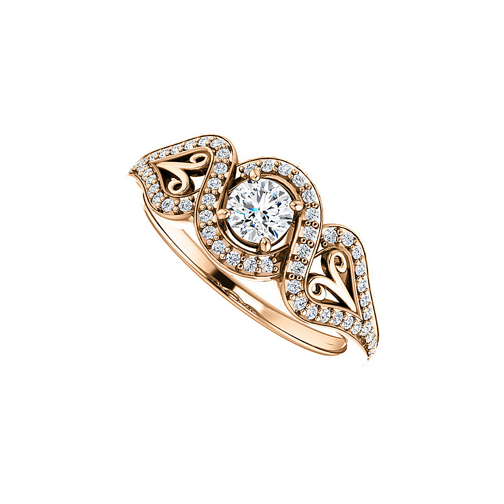 0.75 Ct 14k Rose Gold Vermeil Cross Over Halo Cubic Zirconia Ring, Size 6