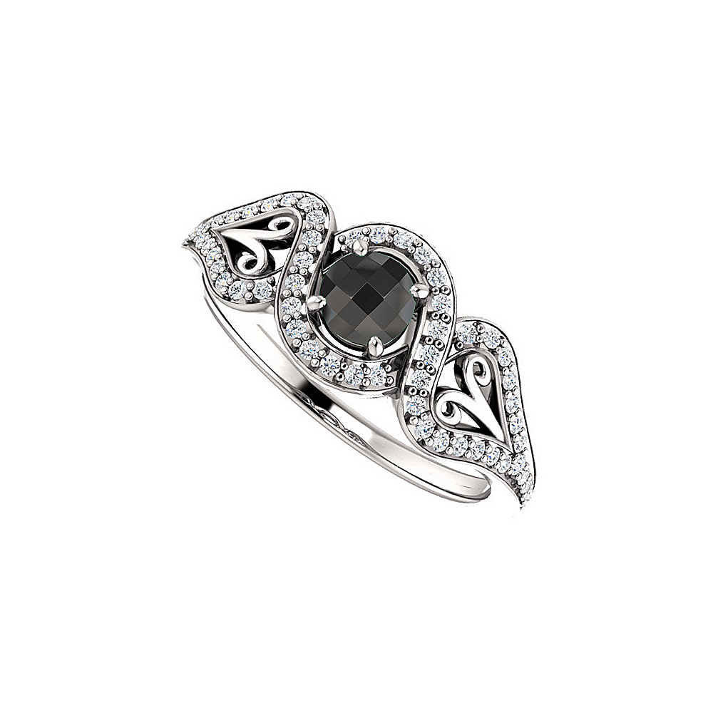 0.75 Ct 14k White Gold Black Onyx & Cubic Zirconia Cross Over Ring, Size 6