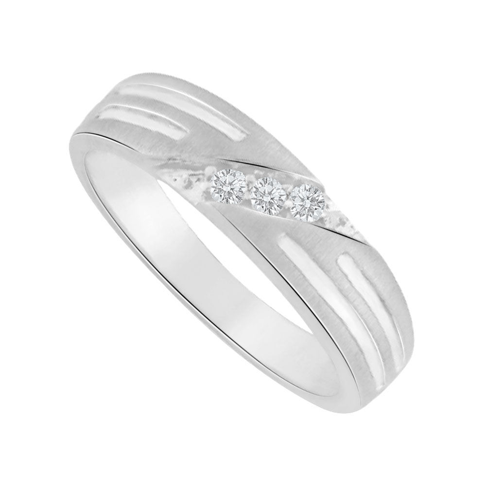 0.10 Ct 14k White Gold Channel Set Cubic Zirconia Men Engagement Ring, Size 7