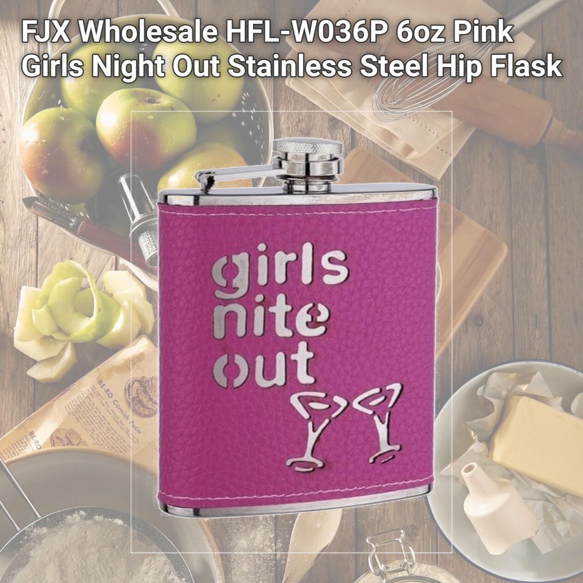Picture of FJX Wholesale HFL-W036P 6oz Pink Girls Night Out Stainless Steel Hip Flask