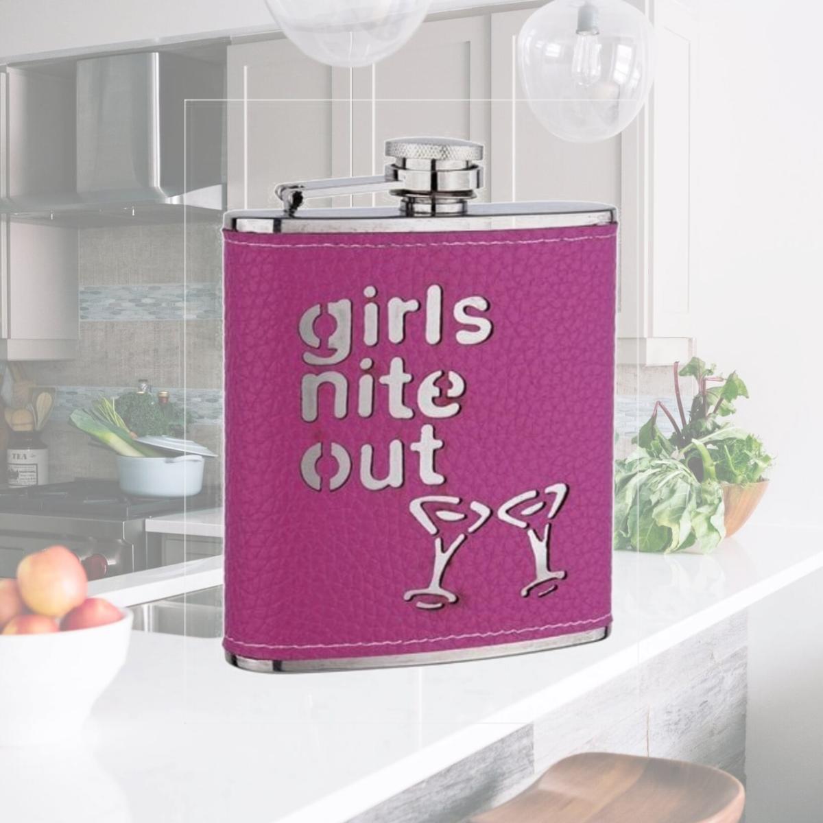 Picture of FJX Wholesale HFL-W036P 6oz Pink Girls Night Out Stainless Steel Hip Flask